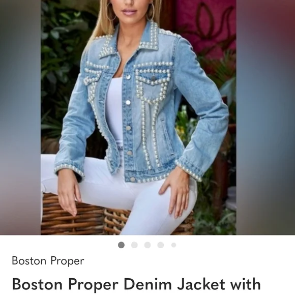 NWT Boston Proper Pearl Embellished Denim Jacket - Picture 6 of 8